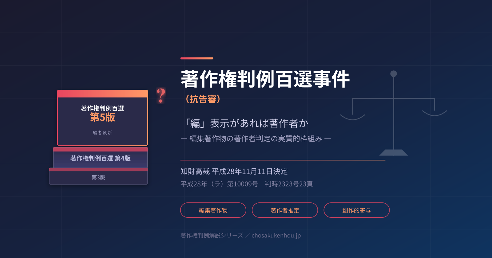 「編」と書かれていれば著作者か――著作権判例百選事件（抗告審）の射程と実務示唆